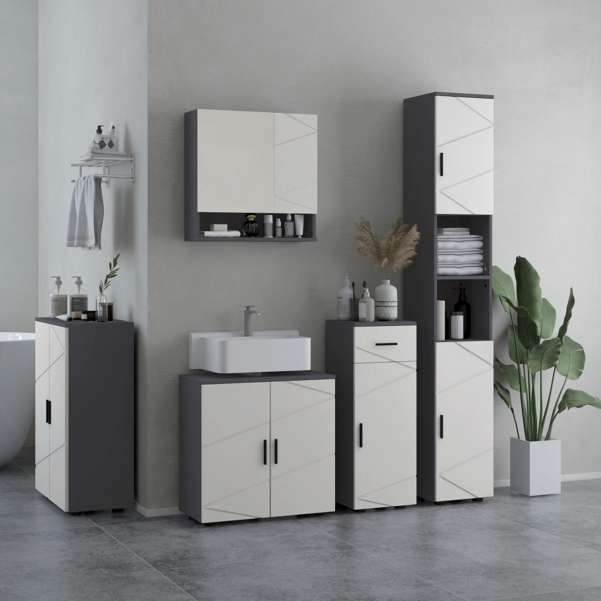 kleankin Bathroom Vanity Unit, Under Sink Cabinet with Shelf, Light Grey