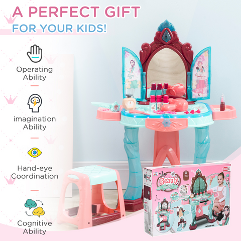 31 Piece Kids Dressing Table w/ Magical Princess Mirror, Light and Music