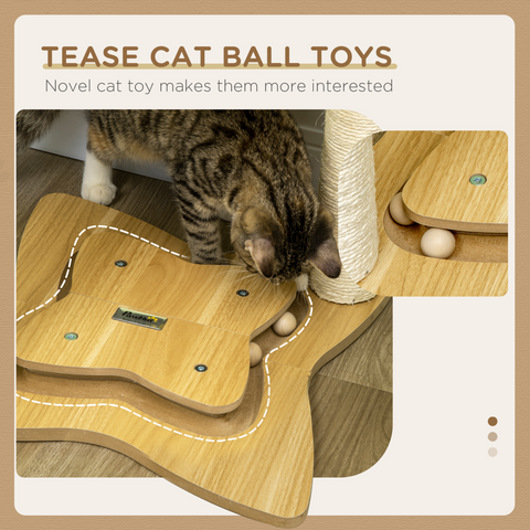 Cat Tree for Indoor Cats w/ Scratching Posts Hammock, Toy Ball - Beige Pawhut