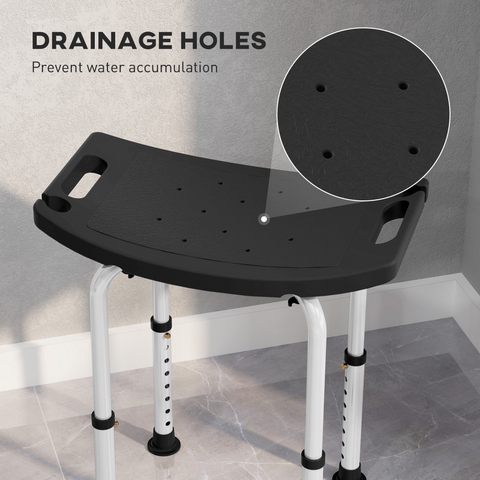 HOMCOM Aluminium Shower Stool w/ Adjustable Height Non-Slip Bath Stool Black