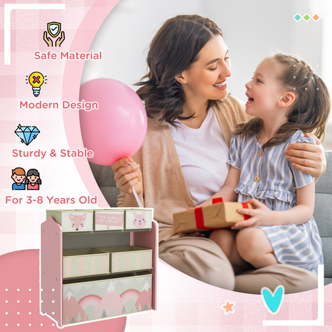 ZONEKIZ Kids Storage Units with 6 Boxes, Childrens Toy Storage Organiser, Pink