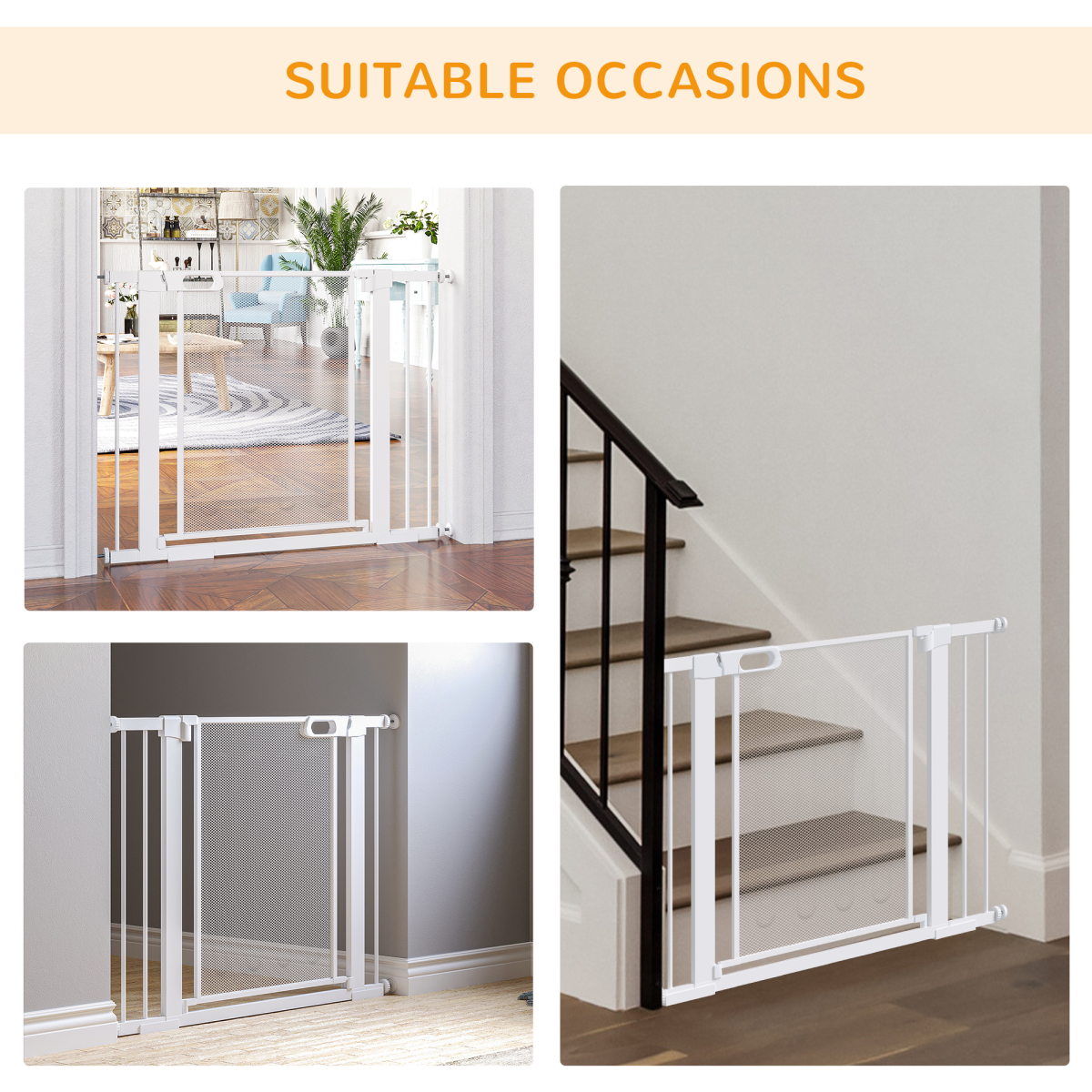 Pressure Fit Safety Gate for Doors, Dog Gate Auto Close, 75-103 cm White PawHut