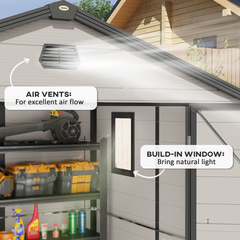 Outsunny 8 x 6ft Garden Shed Storage w/ Foundation Kit, Vents, Cream White