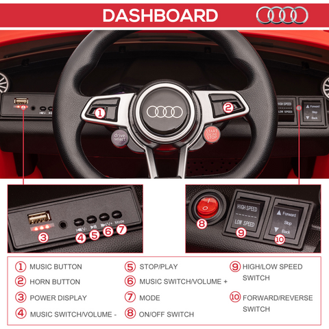 12V Battery Licensed Audi TT Ride On Car w/ Remote Headlight MP3 Red