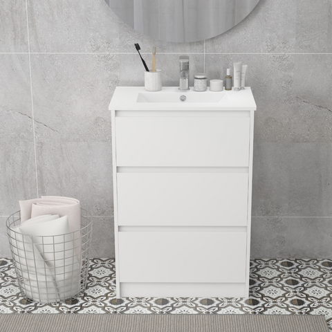 600mm Bathroom Vanity Unit w/ 1 Tap Hole Basin Drawers Gloss White