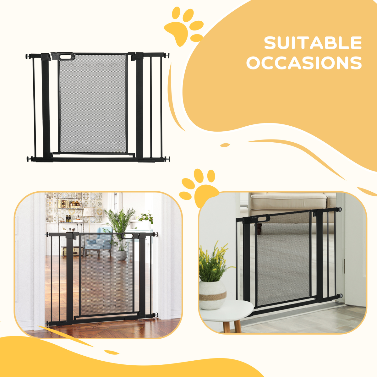 Pressure Fit Safety Gate for Doors Dog Gate Auto Close, 75-103 cm Black PawHut