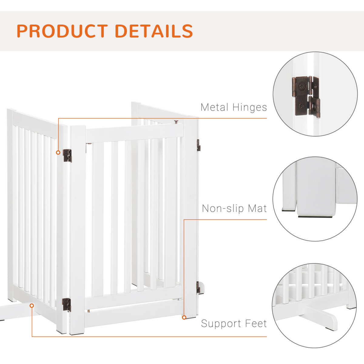 MDF Dog Gate Step over Panel Fence Expandable Folding w/Latch Support Feet White