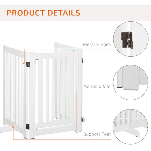 MDF Dog Gate Step over Panel Fence Expandable Folding w/Latch Support Feet White
