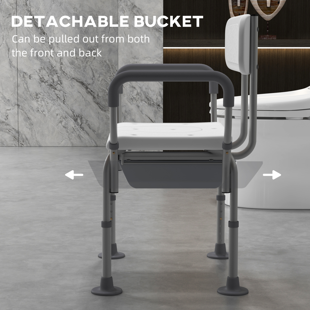 HOMCOM 3-in-1 Shower Chair Adjustable Bedside Commode Raised Toilet Seat White