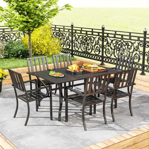 Outsunny 7 Pieces Patio Dining Set with Umbrella Hole, for Poolside, Garden