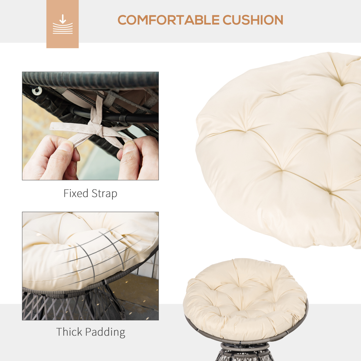 360??Swivel Rattan Papasan Moon Bowl Chair Round Outdoor w/ Padded Outsunny