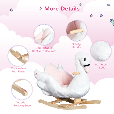 Kids Rocking Horse Ride On Swan Toy w/ Music Safety Seat for Toddler HOMCOM