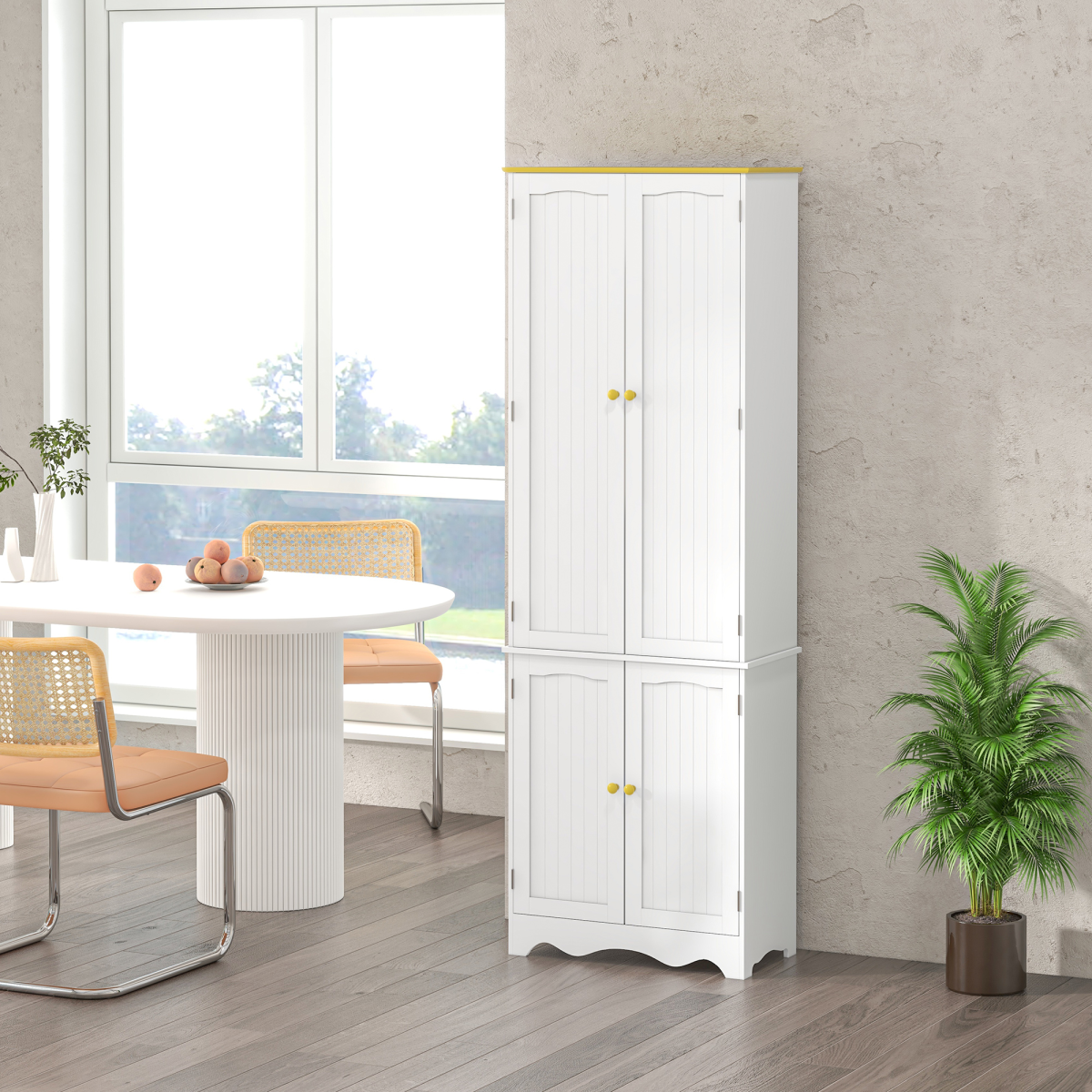 Freestanding Kitchen Cupboard 4-Door Storage Cabinet  4 Shelves, White