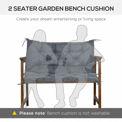 2 Seater Garden Bench Cushion Outdoor Seat Pad with Ties Dark Grey