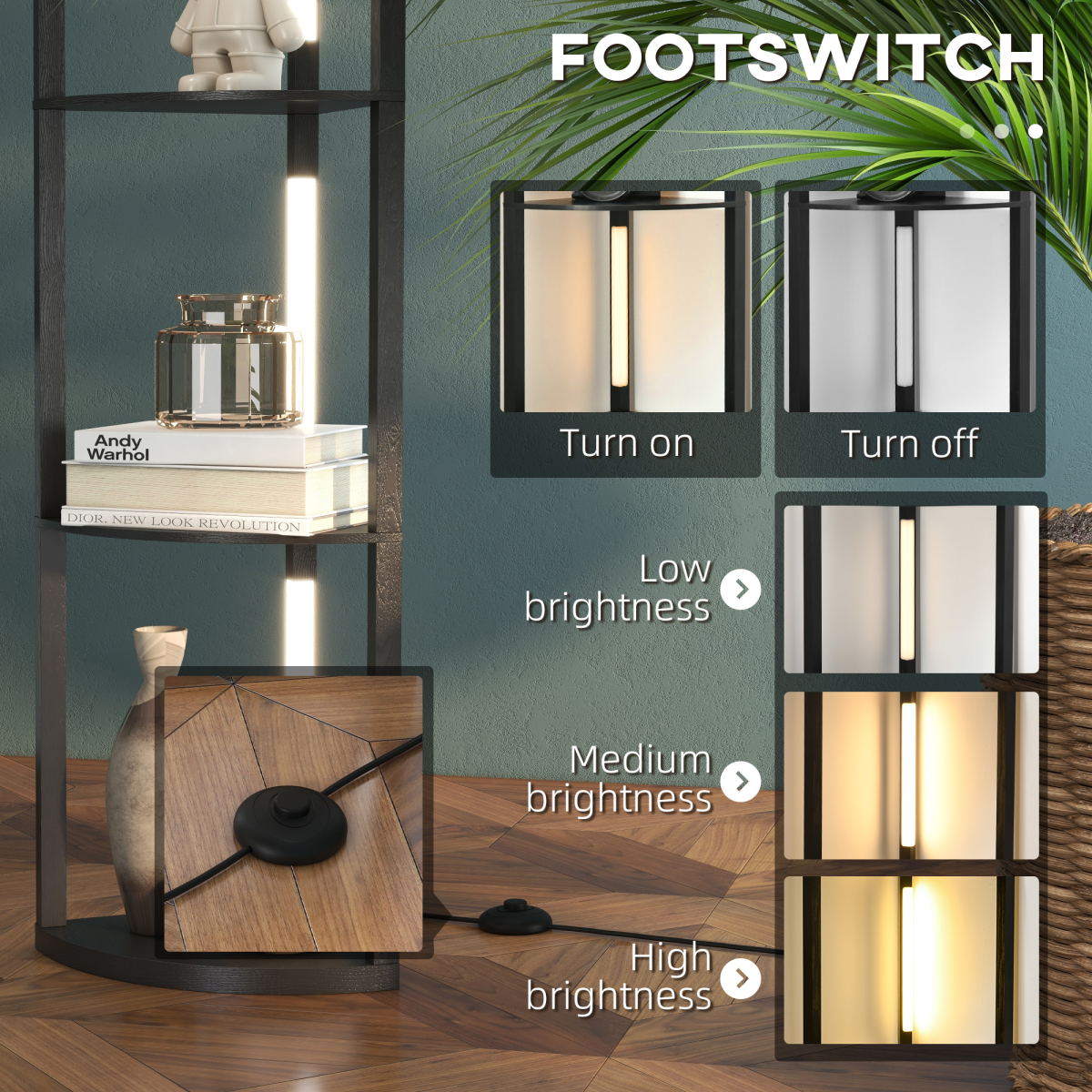 HOMCOM Corner Floor Lamp with Dimmable Warm White LED Light, for Living Room