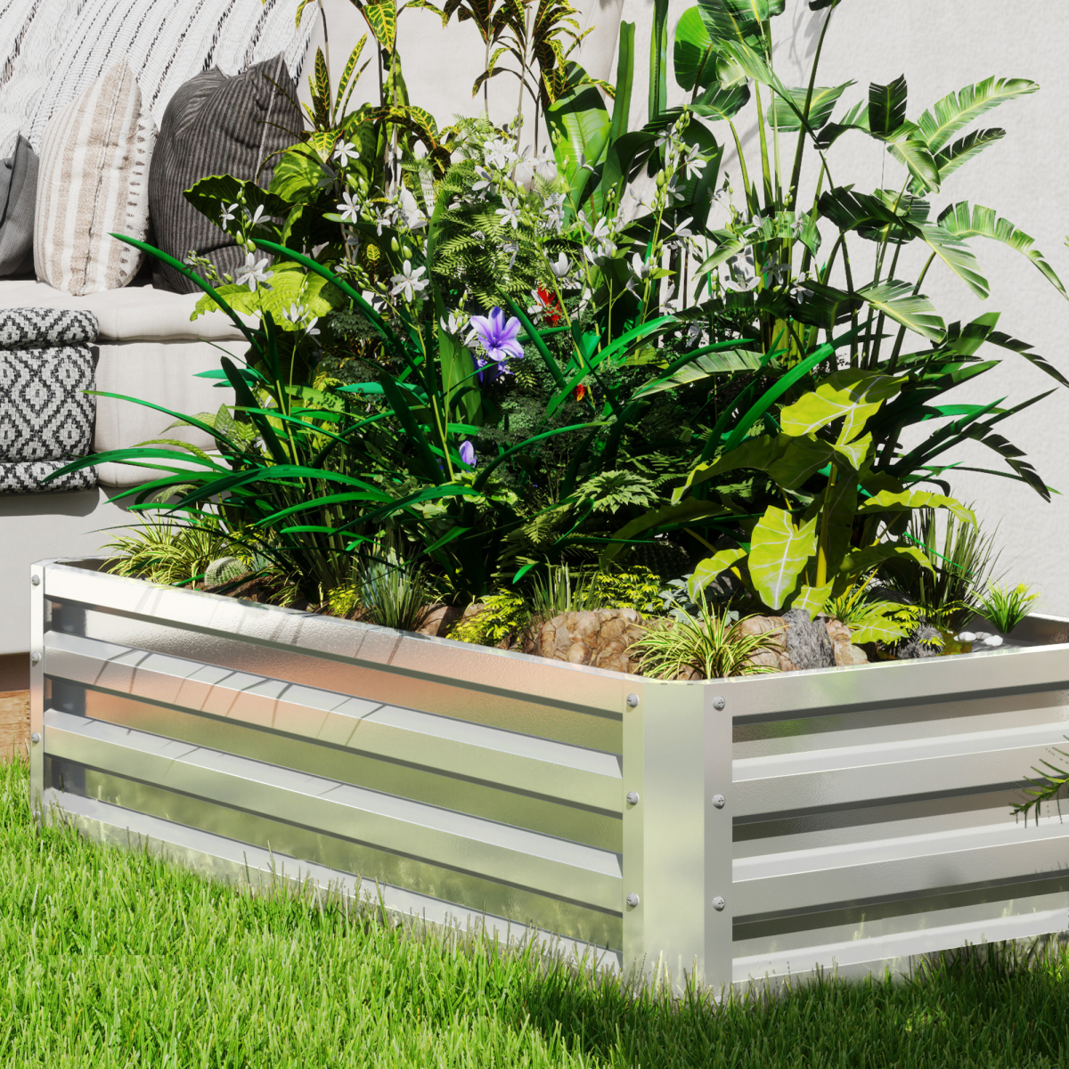 Outsunny Raised Garden Bed Elevated Planter Box for Flowers Silver