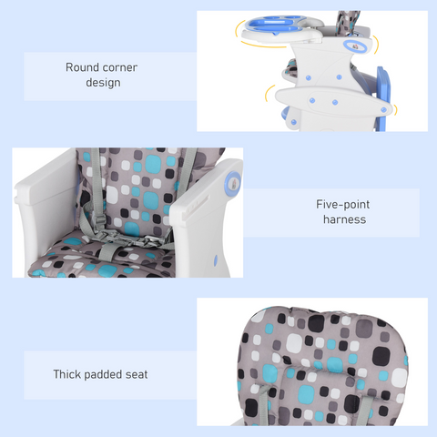 3-in-1 Convertible Baby High Chair Booster Seat w/ Removable Tray Blue
