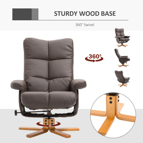 Faux Leather Recliner Chair with Ottoman Footrest Storage Space Brown
