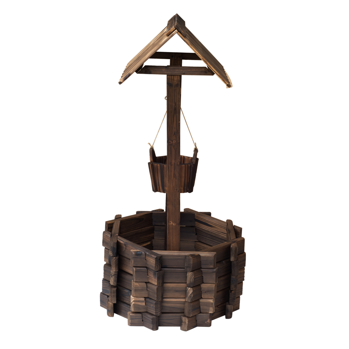 Wishing Well Planter Bucket,  60Lx55Wx 114H cm-Brown