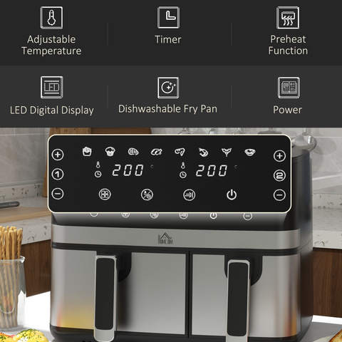 HOMCOM Dual Zone Air Fryer 8.5L Double Air Fryer with SYNCFinish 2700W