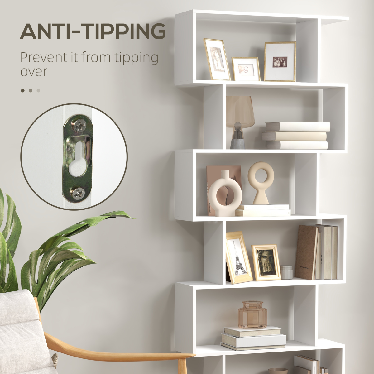 Particle Board 6-Tier Asymmetrical Shelving Unit White