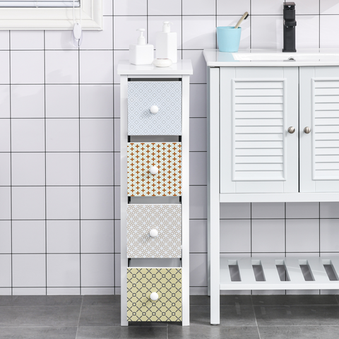 HOMCOM Drawer Cabinet, 4 Drawer Storage Organizer Unit Bathroom Bedroom