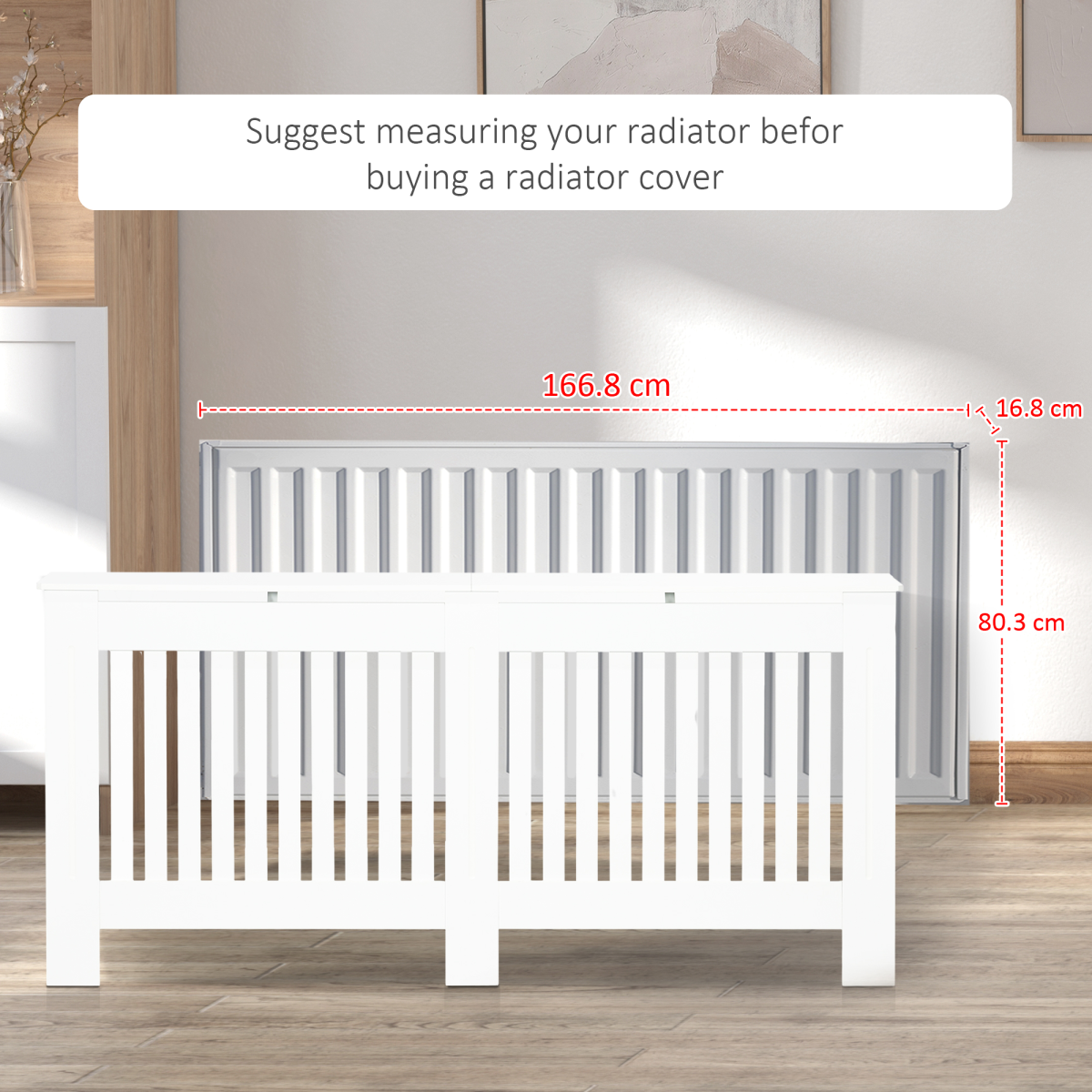HOMCOM Radiator Cover Painted Slatted MDF Cabinet Lined Grill 172x19x81.5cm