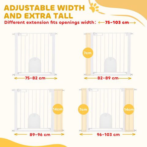 75-103 cm Pet Safety Gate Pressure Fit Stair w/ Small Door Double Locking