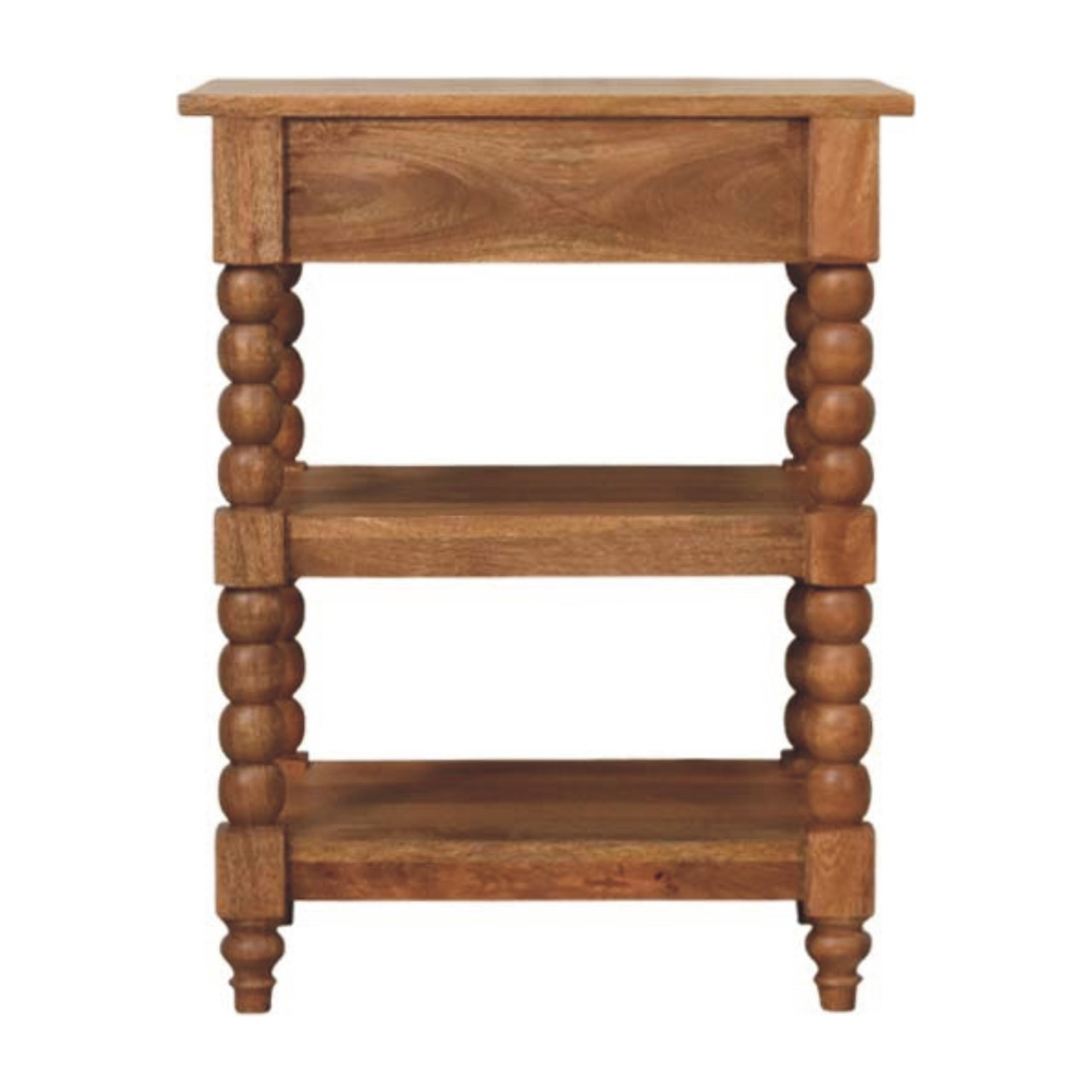 Artisan Furniture Solid Wood Barley Twist Side Table, Drawer And 2 Open Slots, Beige