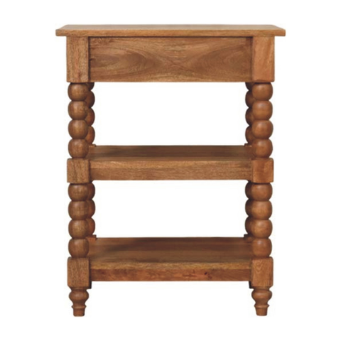 Artisan Furniture Solid Wood Barley Twist Side Table, Drawer And 2 Open Slots, Beige
