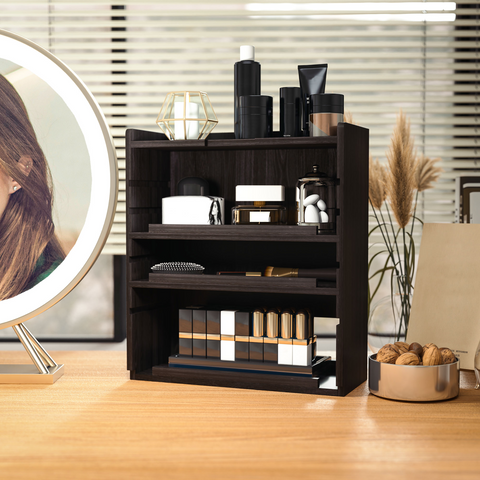 HOMCOM 4-Tier Desktop Organiser with Cable Management for Stationery Dark Brown