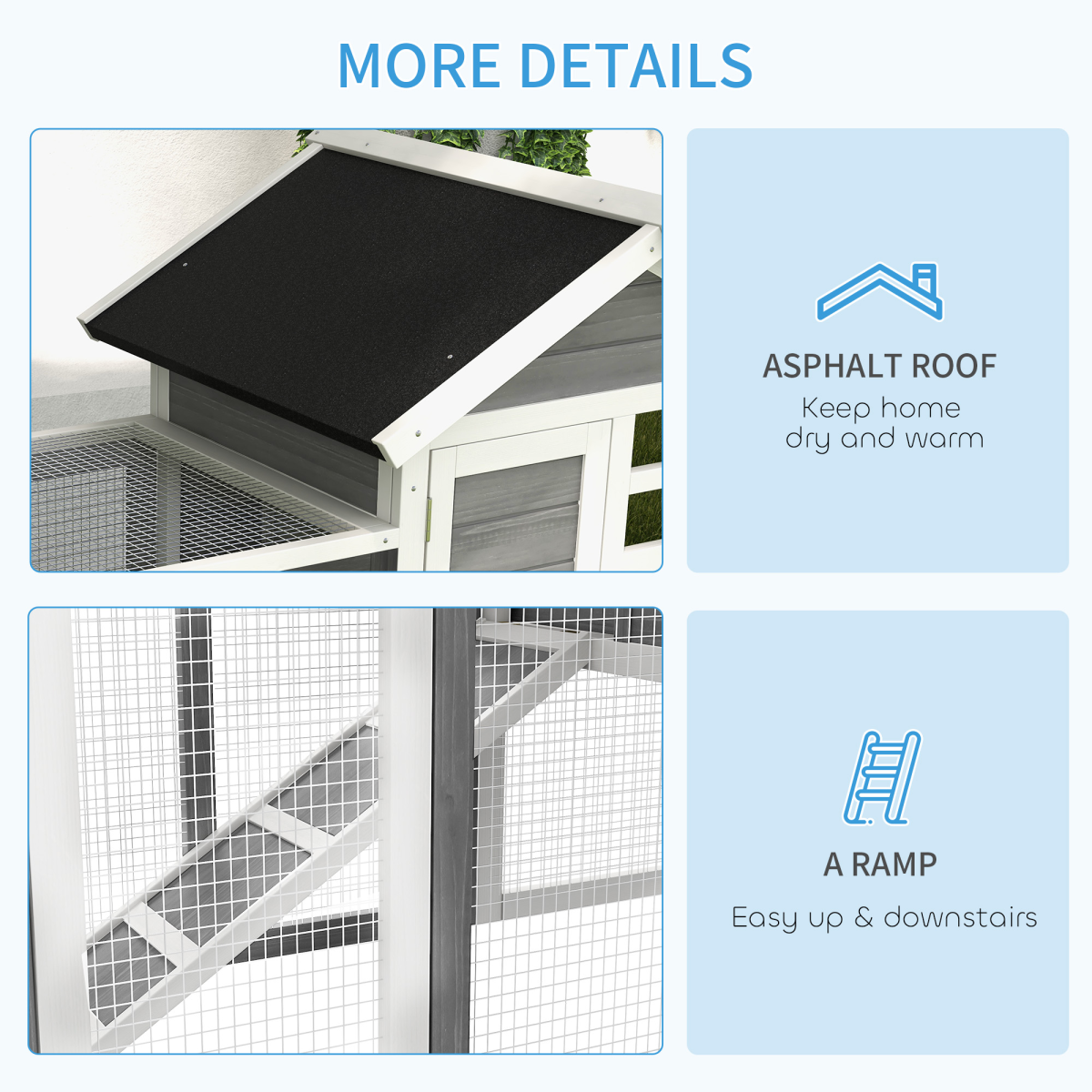 122cm Wooden Rabbit Hutch Bunny Cage Pet House with Tray Ladder Run Pawhut