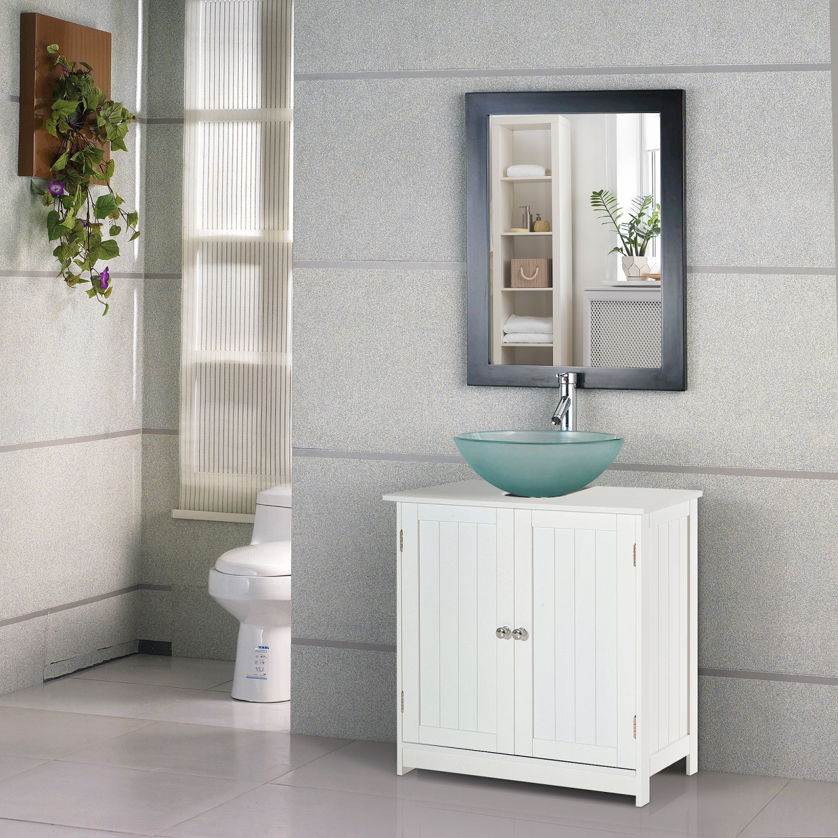 HOMCOM Basin Sink Vanity Cabinet Toilet Bathroom Shelf Door Storage Wooden