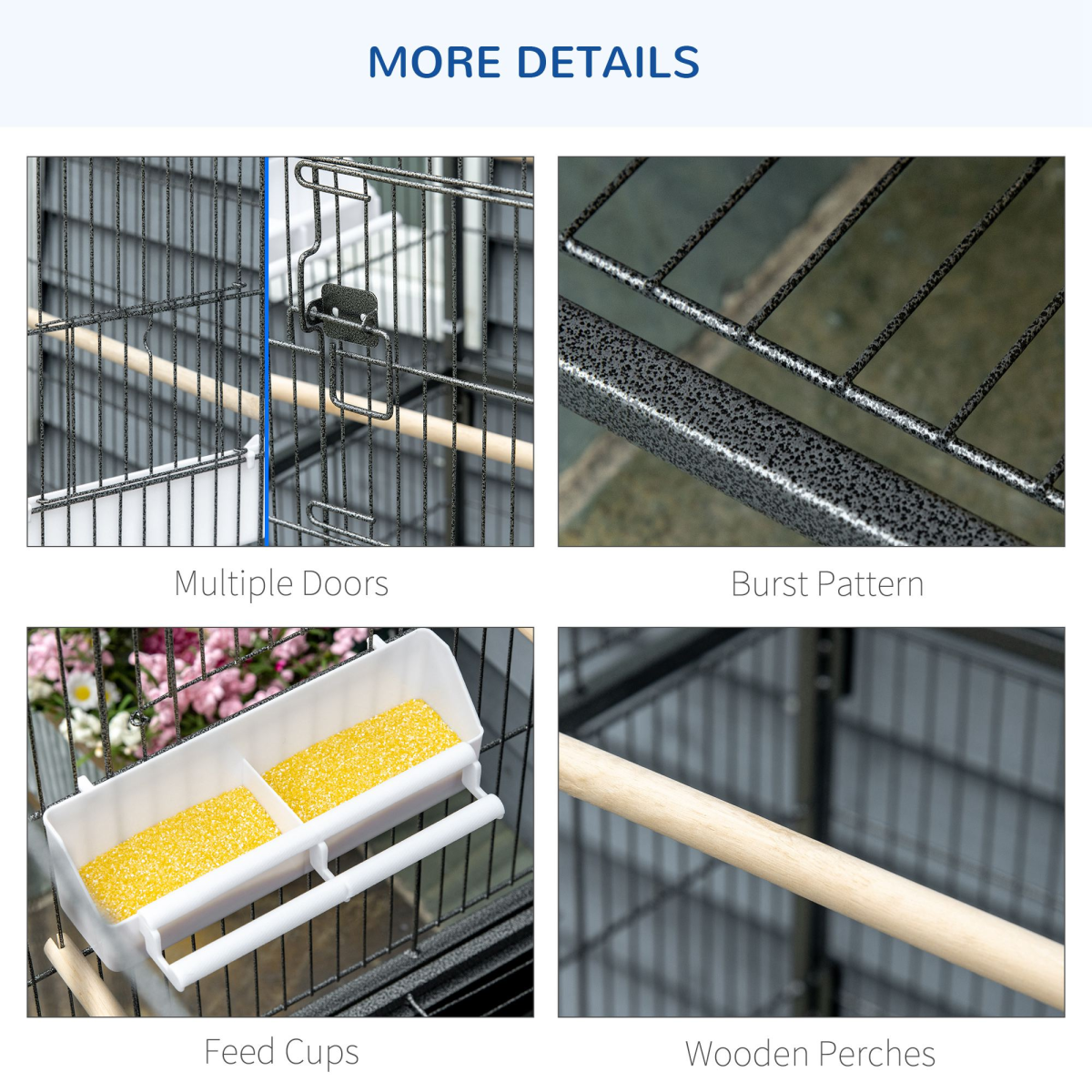 Bird Cage Aviary for Budgies Canaries w/ Rolling Stand Slide-Out Tray, Grey