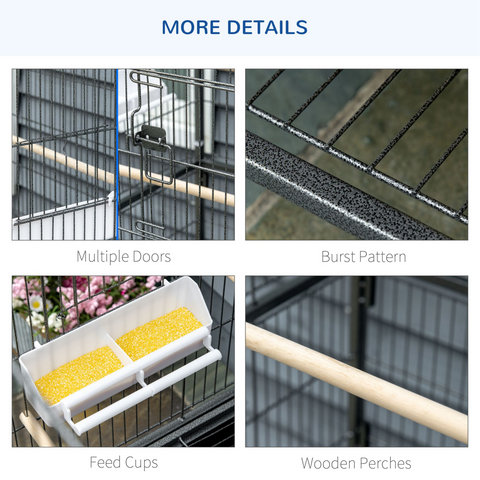Bird Cage Aviary for Budgies Canaries w/ Rolling Stand Slide-Out Tray, Grey