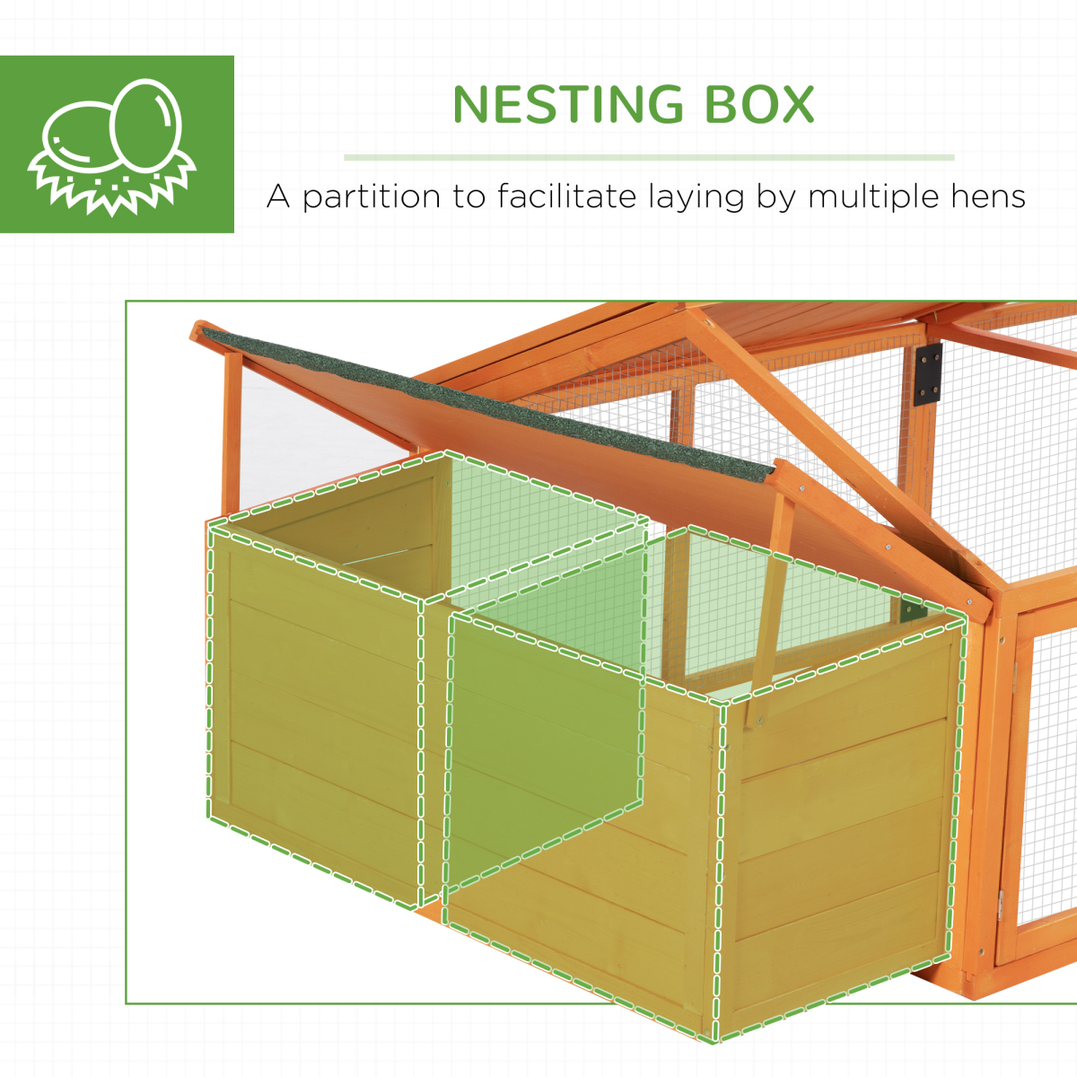 PawHut Wooden Chicken Run with Nesting Box, Openable Roof for 4-8 Chickens Ducks