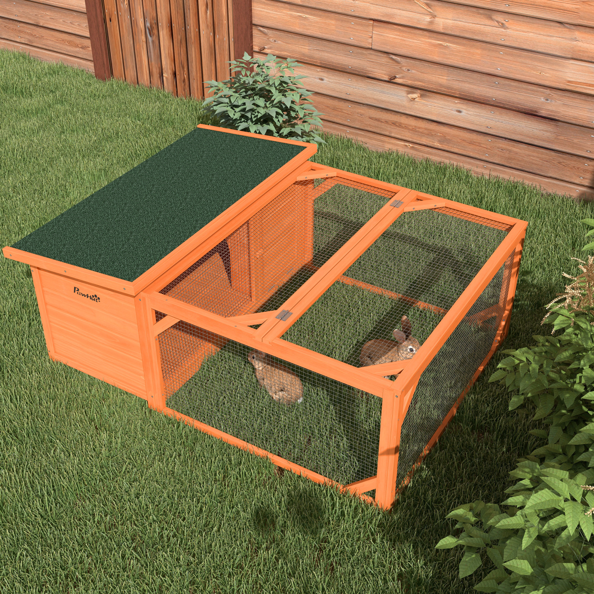 Wooden Rabbit Hutch with Run Small Animal Guinea Pig House 125.5 x 100 x 49cm