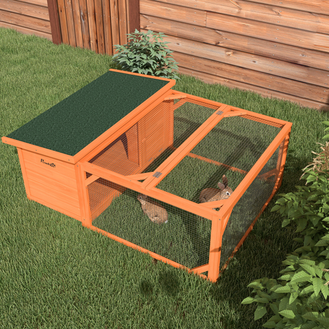 Wooden Rabbit Hutch with Run Small Animal Guinea Pig House 125.5 x 100 x 49cm