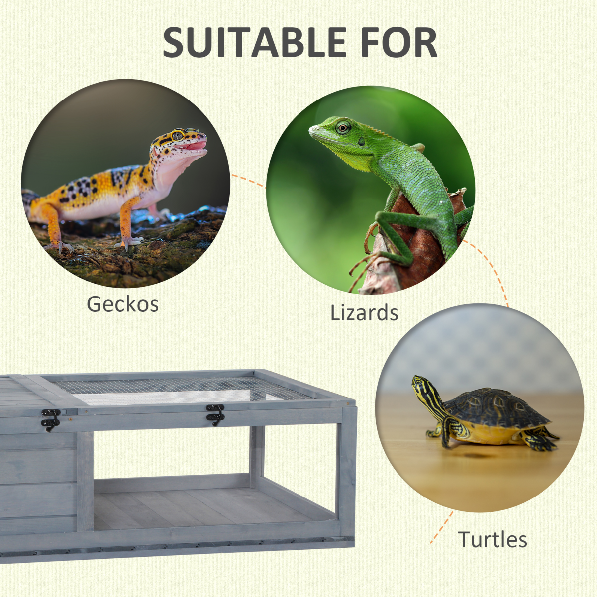 Tortoise House with Mesh Roof, Small Pet Reptile Wooden House, Grey