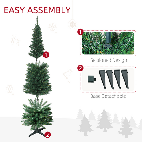 1.8m 6ft Artificial Pine Pencil Slim Tall Christmas Tree with 390 Branch Tips