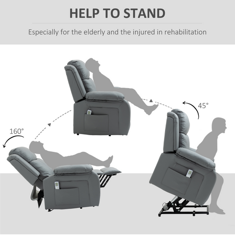 Electric Power Lift Recliner Chair with Massage Vibration Side Pocket, Grey