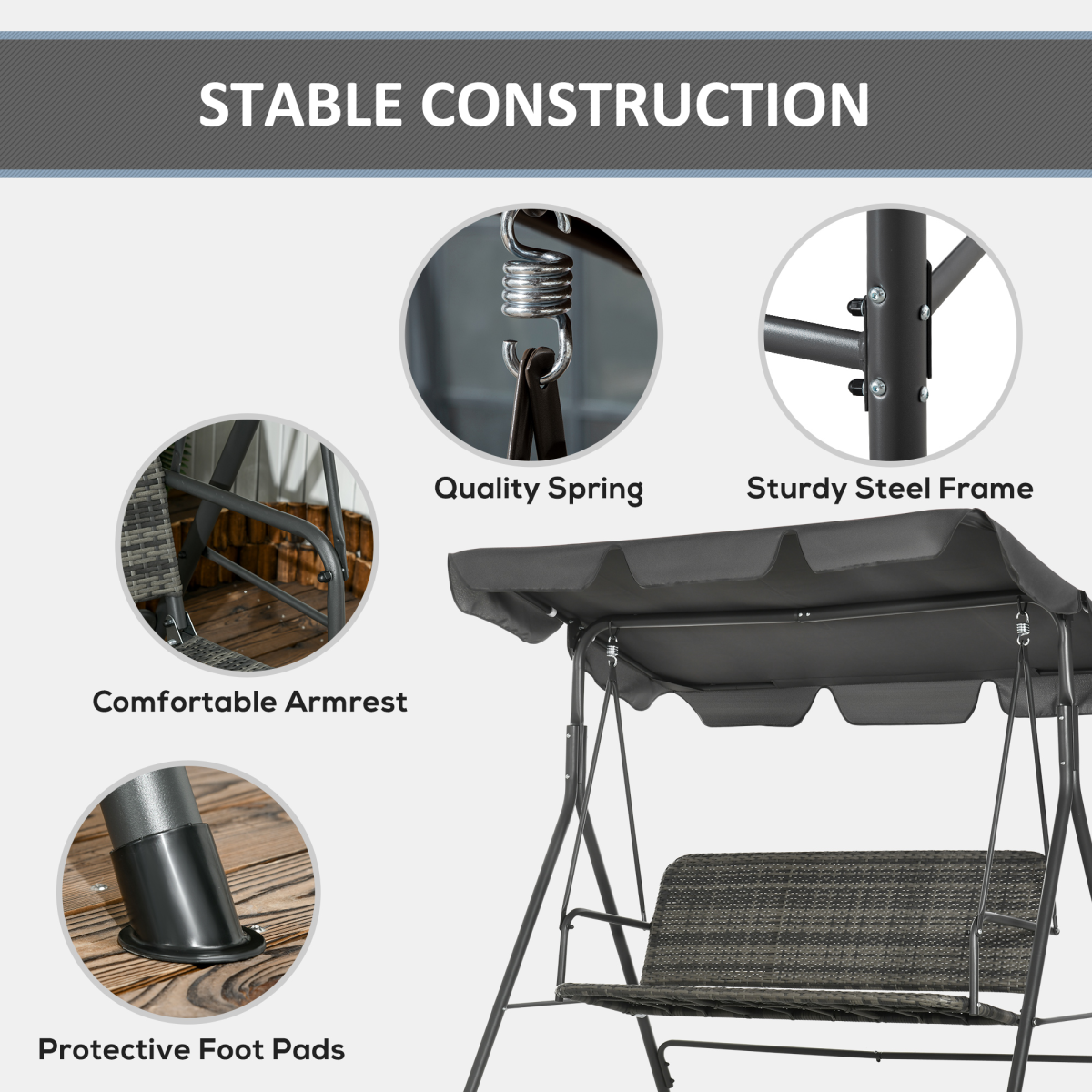 Outsunny 3-person Rattan Swing Chair, Hanging Bench w/ Stand, Adjustable Canopy