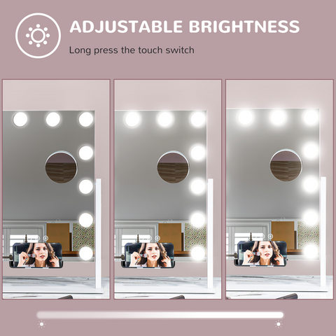 HOMCOM Hollywood Lighted Makeup Mirror with Magnifier, USB Port, Phone Holder
