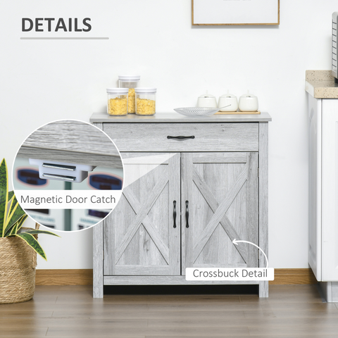 Farmhouse Barn Door Sideboard Buffet Storage Cabinet Coffee Bar Grey Grain