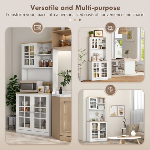 183cm Sideboard Grid Glass Doors Shelves Kitchen  72" Solid w/Glass Door