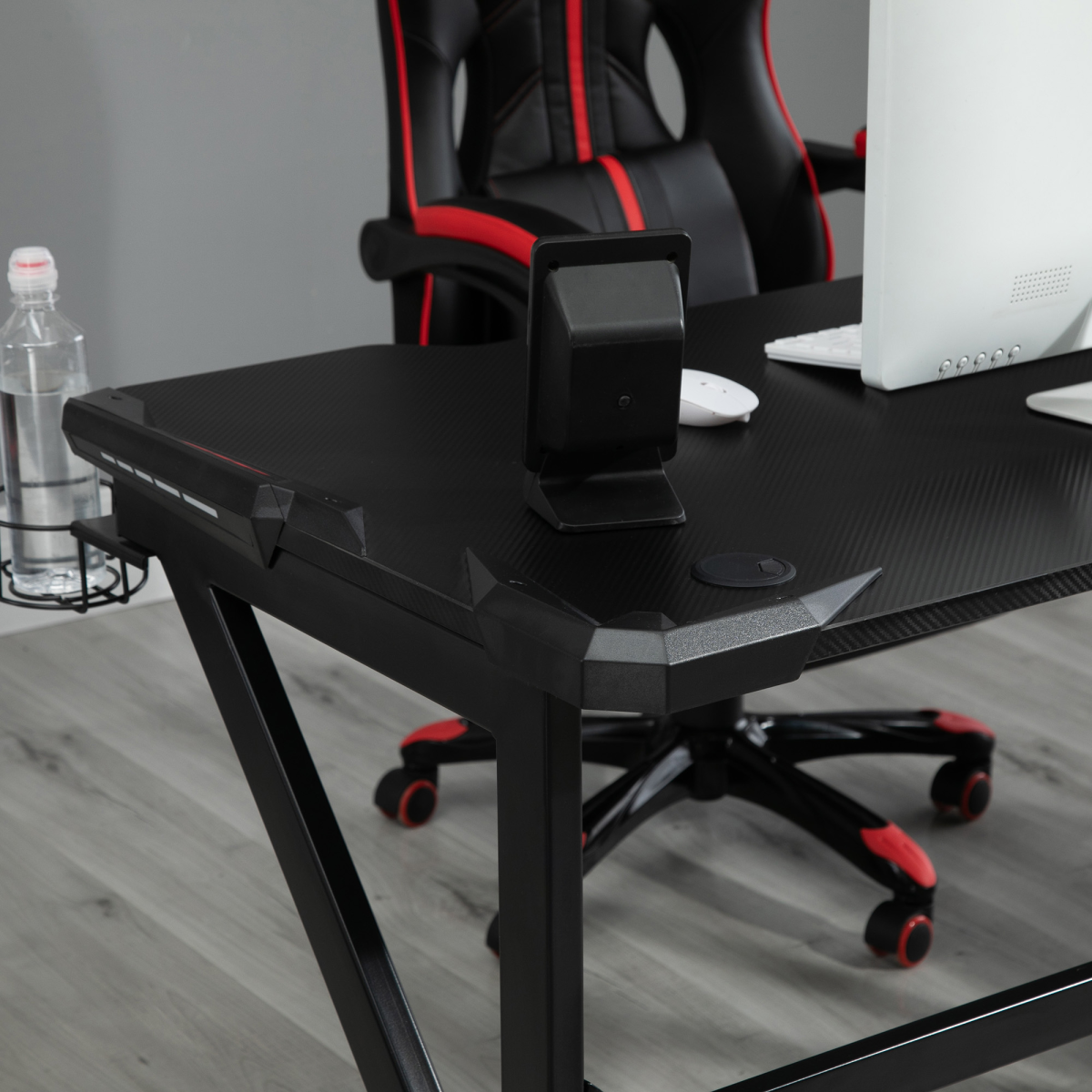 Spacious Gaming Desk Home Racing w/ Steel Frame Cup Headphone Holder Hook