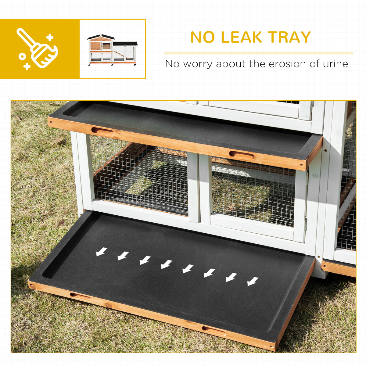 Wooden Rabbit Hutch Guinea Pig Cage Wheels, Run, Slide-Out Tray, Ramp Pawhut