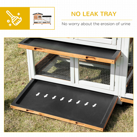 Wooden Rabbit Hutch Guinea Pig Cage Wheels, Run, Slide-Out Tray, Ramp Pawhut