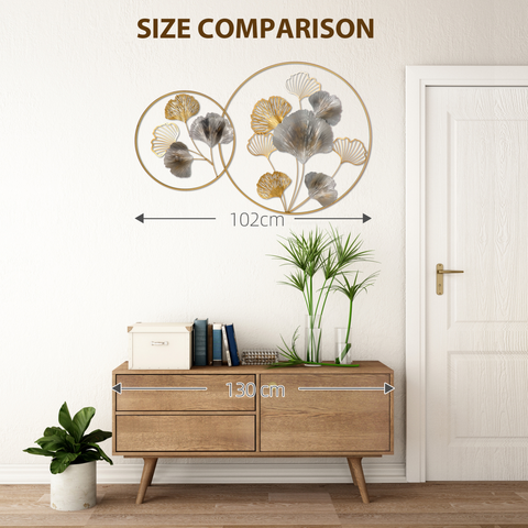 Minimalist Metal Wall Art Ginkgo Leaves Hanging Wall Sculpture, Gold