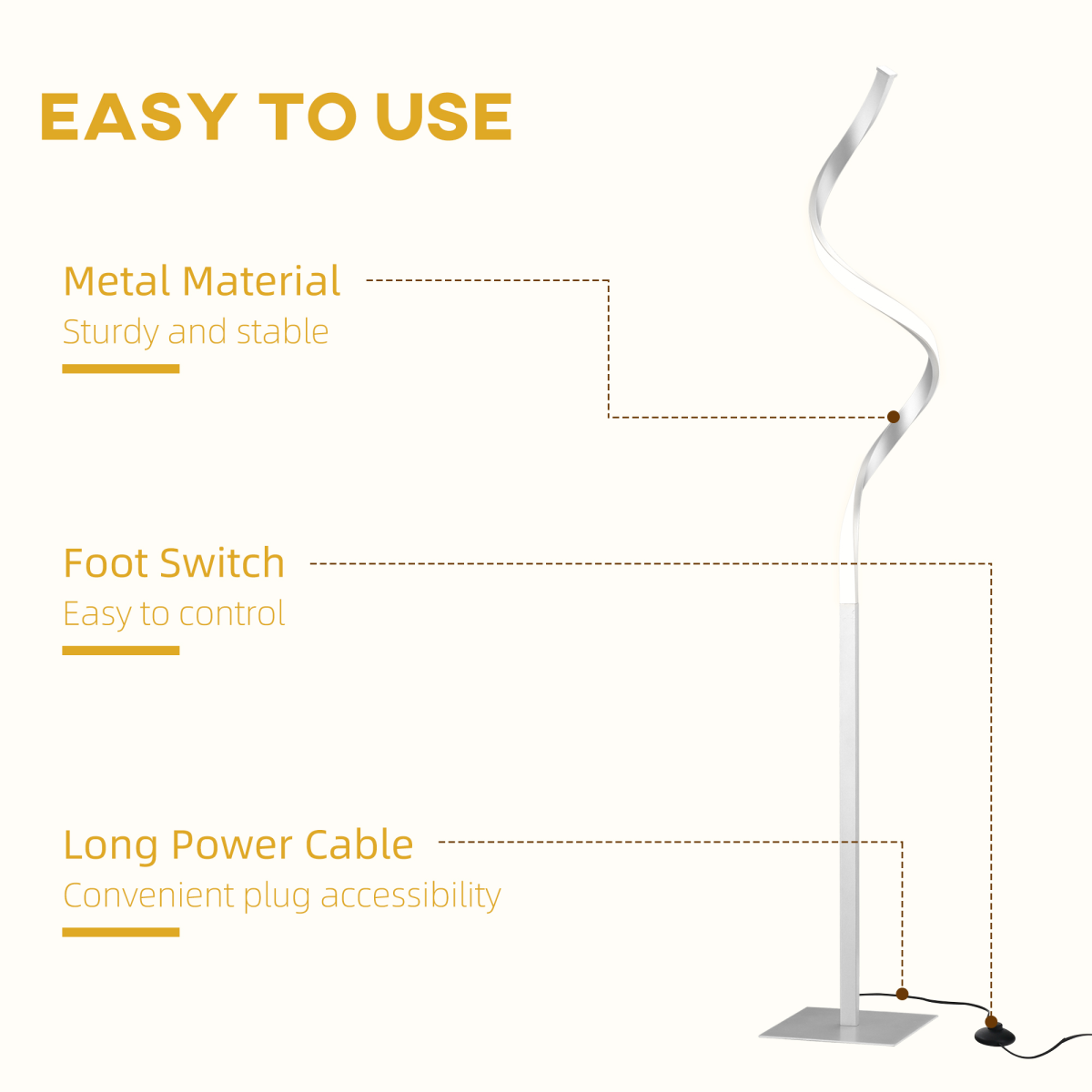 Spiral Floor Lamp for Living Room with 3 Adjustable Brightness, Silver HOMCOM